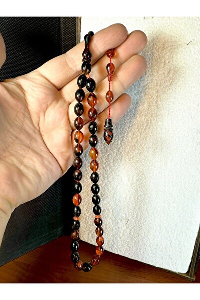 Anemore Collection مسبحة صلاة باللون الأسود مع قطع بيزي - عنبر ناري