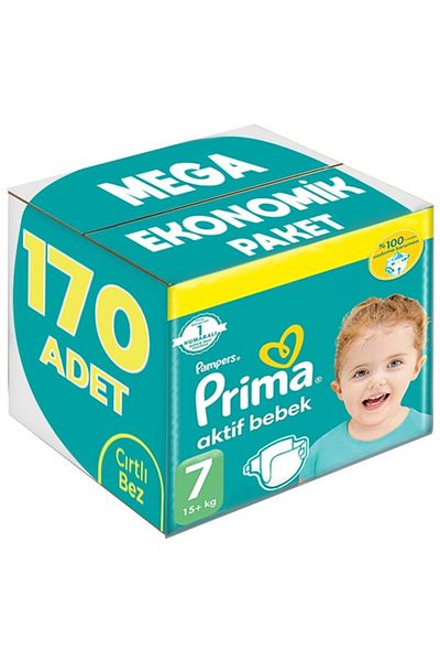 Prima Baby Diaper Size:7 (15+kg) Xx Large 170 Pieces Mega Economic Pk