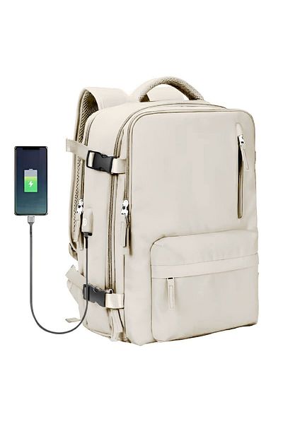 Quasar & Co. Rucsac Quasar&Co.®,impermeabil,compartiment pantofi,agatare pe troler,USB,textil,43x30x20cm,ivoire