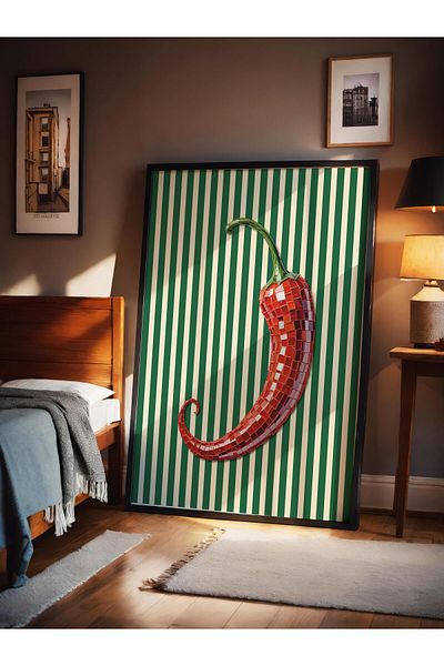 Sweetco Αφίσα χωρίς πλαίσιο Chilli Pepper |   Πιπεριά τσίλι, Ντίσκο πιπέρι, ριγέ αφίσα