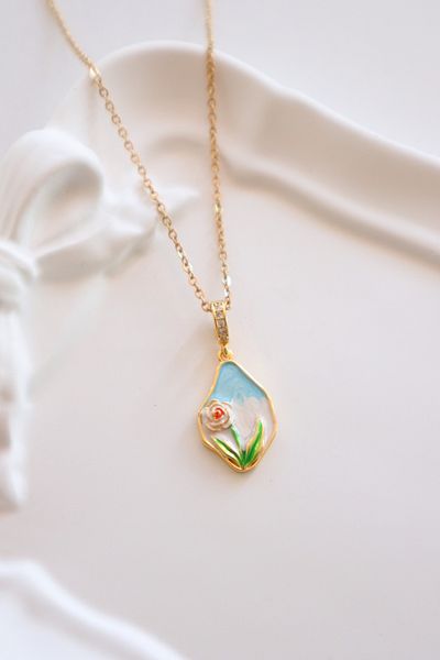 EFBUTİK Stainless Steel Gold Color Hologram Flower Pattern Necklace