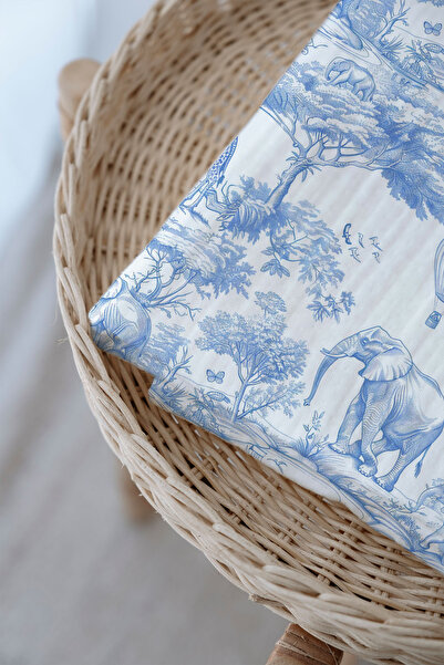 Tuğba Kuğu 4 Kat Müslin Battaniye (100x120) - Blue Toile De Jouy