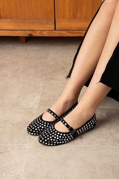 diclepolat Women's Baretli Stone Babet Shoes, Mary Janes Style and Black Color