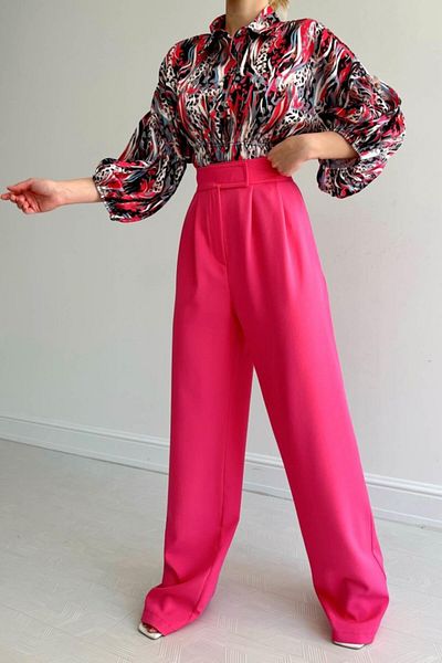 modaserdem Cămașă din satin cu talie elastică - fucsia