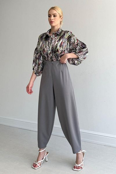 Femella Women Fashion Satin Shirt with Elastic Waist - Green