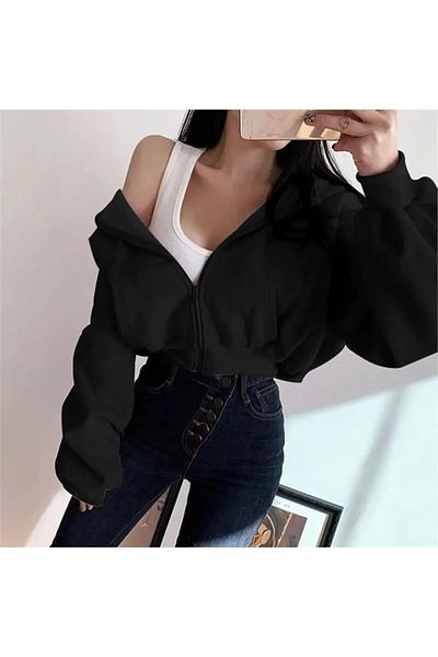 Karakedi Crop Model Thick Hooded Short Sweat