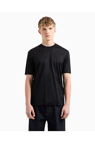 Emporio Armani Tricou negru cu mânecă scurtă, cu cusături, cu gât rotund, pentru bărbați EM 001023   AF13747-MC203