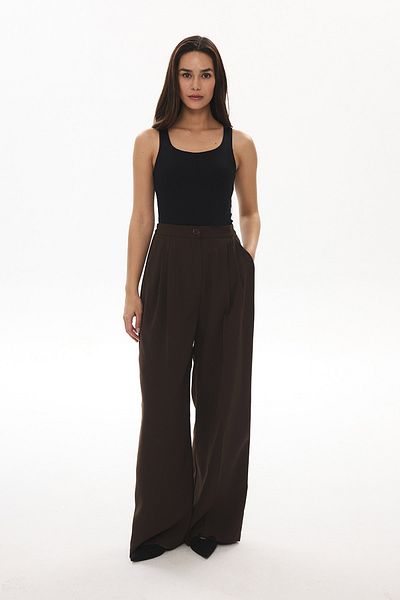 Hooopstore Παντελόνι Palazzo Brown με λεπτομέρεια από καουτσούκ Class