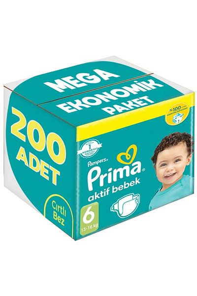 Prima Baby Diaper Size:6 (13-18kg) Extra Large 200 Pieces Mega Economic Pk
