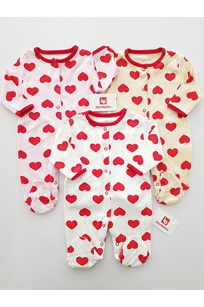 ilkimbebe Cotton Heart 3-Piece Baby Rompers