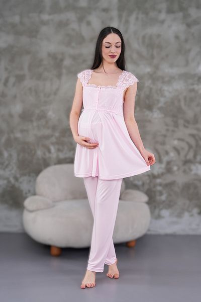 LOHOUSE Women's Powder Lace Cotton Maternity Pajama Set