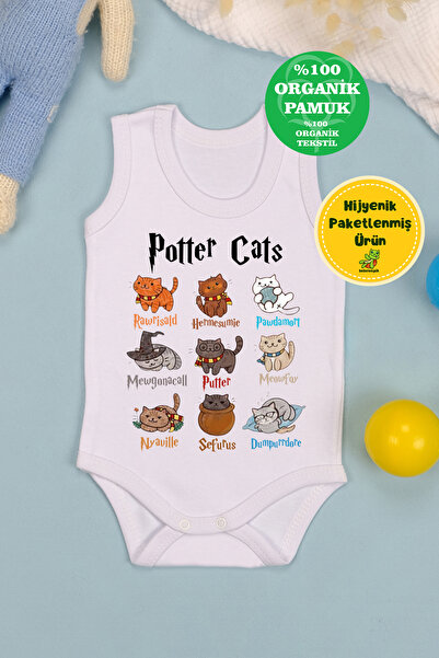 %100 Pamuklu Potter Cats Baskılı Yumuşak Doku Baskılı Zıbın & Body