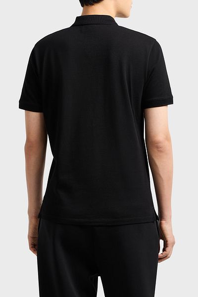Emporio Armani Ανδρικό μπλουζάκι με κανονική εφαρμογή Eagle κεντημένο 100% βαμβακερό κοντομάνικο μαύρο γιακά πόλο EM000850 AF12955-U