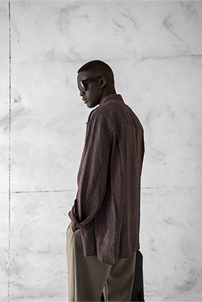 ablukaonline Ανδρικό Oversize Πλενόμενο Άνετο Πουκάμισο Καφέ