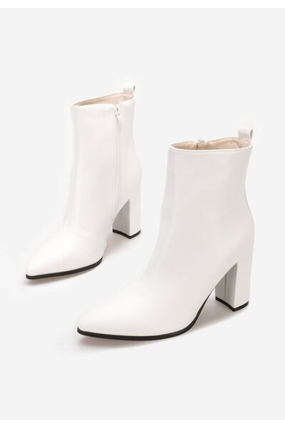 B T Shoes Botine cu toc gros Adalina albe