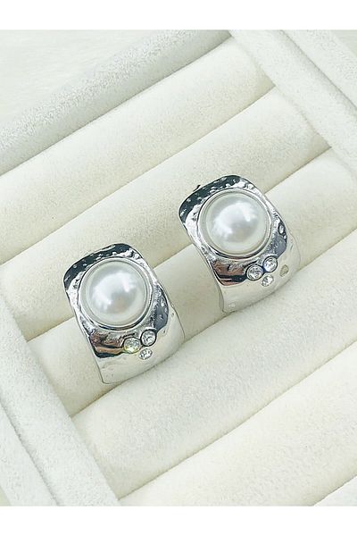 DS DİAMONDSHOP Steel Earrings with Pearl and Zircon Stone Model Byçkp-202503423