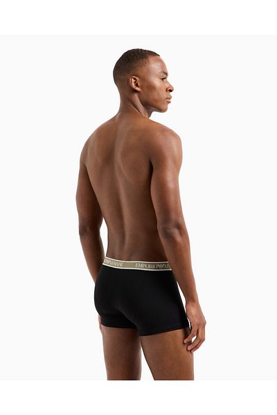 Emporio Armani Men's Logo Elastic Band Stretch Cotton 3-Pack Black-Beige Boxer Em 000370   Af10779-Mc065