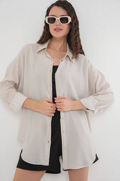 MODAVERA    Striped Oversize Shirt 20295 - Cream