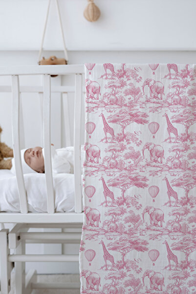 Tuğba Kuğu 4 Layer Muslin Blanket (100X120) - Pink Toile De Jouy