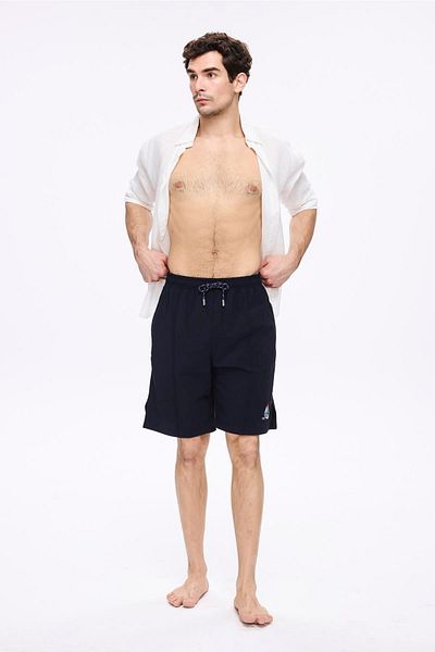 Haşema Sailing Embroidered Navy Blue Men's Short Pool and Sea Shorts 5064