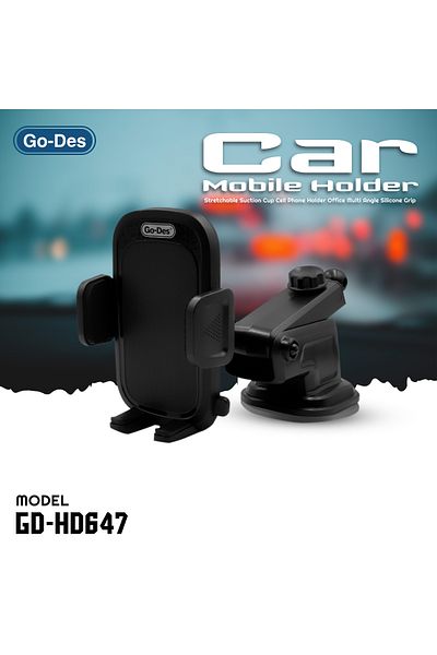Go-Des Suction Cup Car Phone Holder, Adjustable Arm, 360° Rotation, Dashboard & Windshield Mount