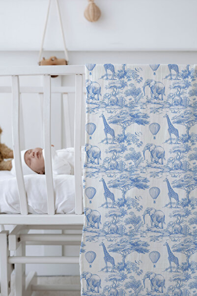 Tuğba Kuğu 4 Kat Müslin Battaniye (100x120) - Blue Toile De Jouy