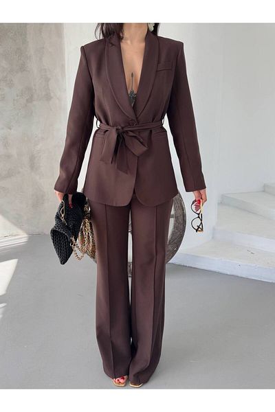 NILOO Women's Suit, Belted Shawl Collar Blazer Jacket