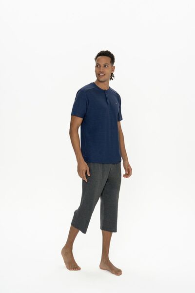 U.S. Polo Assn. 18887 Men's Navy Blue Half Sleeve Half Placket Capri Suit