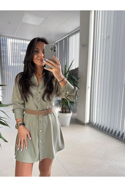 caddstore Fw 0367 Linda Mint Πράσινο Μίνι Πουκάμισο Φόρεμα