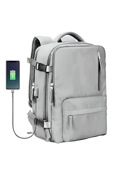 Quasar & Co. Backpack ®, waterproof, shoe compartment, trolley attachment, usb, textile, 43x30x20cm, grey