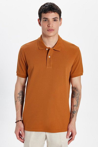 Tudors Ανδρικό T-shirt Slim Fit Slim Fit 100% βαμβακερό καφέ γιακά πόλο