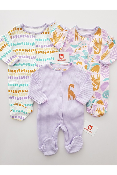 ilkimbebe Safari Animals 3-Piece Baby Rompers, 100% Cotton,