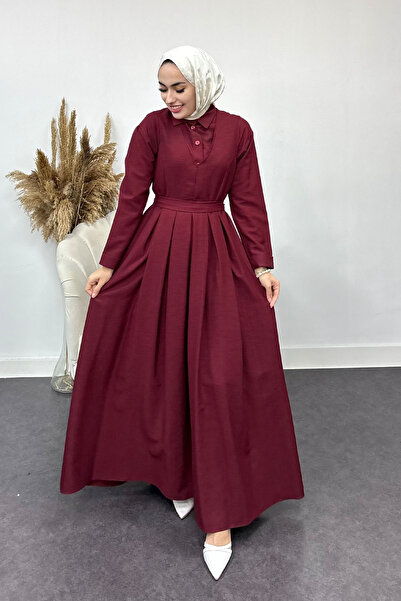 Tesettür Diyarı İçi Gömlekli Pileli Jile Elbise
