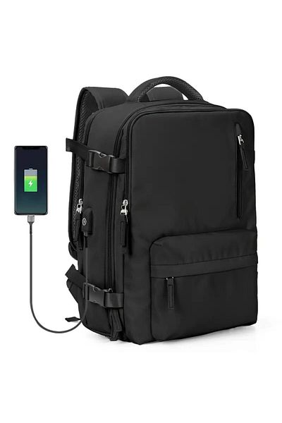 Quasar & Co. Rucsac ®,impermeabil,compartiment Pantofi,agatare Pe Troler,usb,textil,43x30x20cm,negru