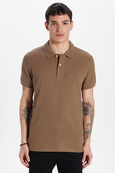 Tudors Ανδρικό T-shirt Slim Fit Slim Fit 100% βαμβακερό καφέ γιακά πόλο