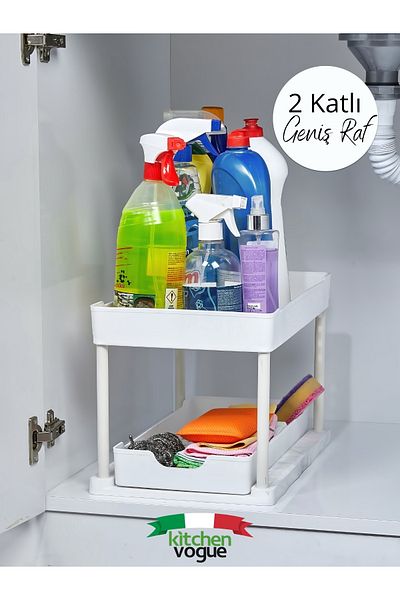 Kitchen Vogue 2-Tier Counter under Sink Sliding Organizer Shelf, Bathroom Cabinet, Kitchen Counter, Makeup Organizer