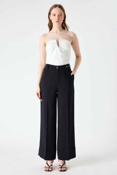 FEVER Nakış detaylı duble paça siyah pantolon