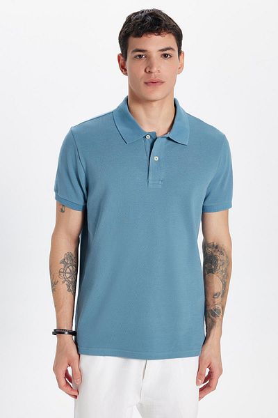 Tudors Ανδρικό T-shirt Slim Fit 100% βαμβακερό Indigo Polo γιακά