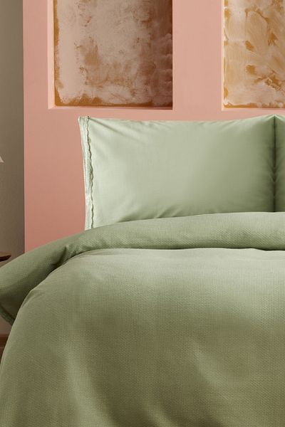 Karaca Home Alia Double Pique Set - 100% Cotton Scalloped Sage