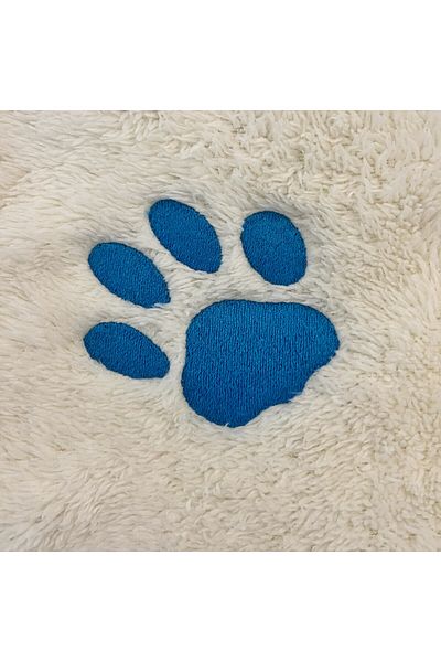 ULUBEN Cat Dog Blanket Ecru White - Blue Paw Embroidered - Wellsoft Premium Fluffy Fabric