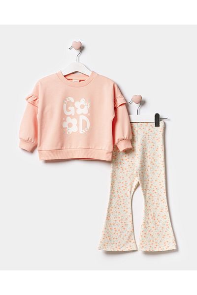 Minipodyum Girl's Ruffle Sleeve Flared Leggings Two Piece Set