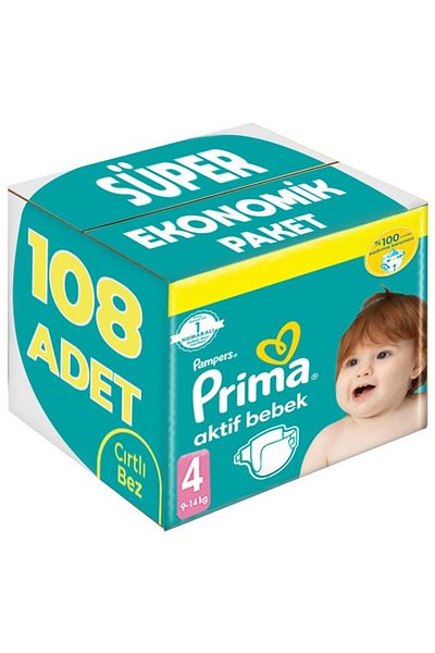 Prima Baby Diaper Size:4 (9-14kg) Maxi 108 Pieces Super Economic Pk