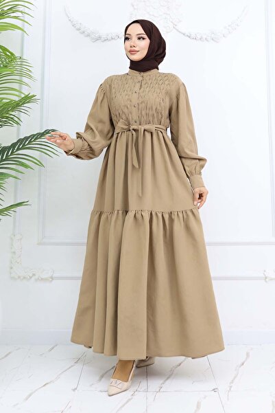 benguen Belted Hijab Dress Mink 2247