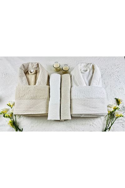 kubbe Wedding Family Bathrobe Set 6 Pieces - with Soap Gift