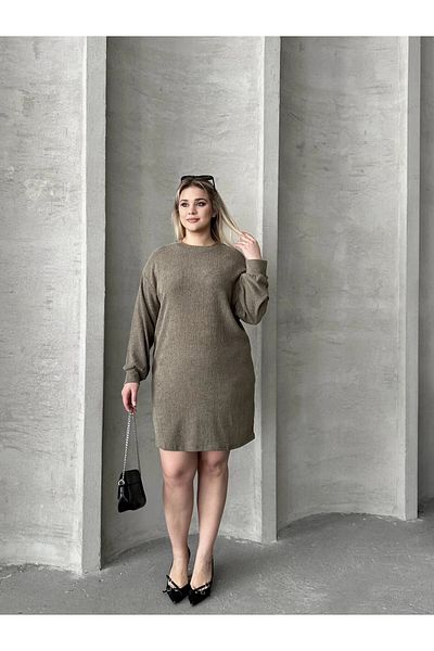 Stil Diva Large Size Long Sleeve Crew Neck Straight Cut Dress 106-97