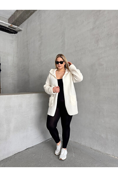 Stil Diva Μεγάλο μέγεθος μπουφάν με κουκούλα χωρίς κάλυμμα μπροστά με τσέπες 301256