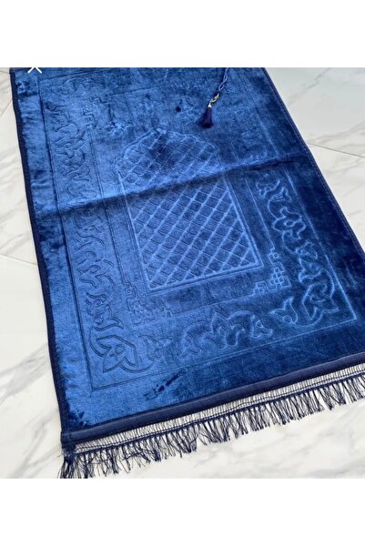 Muensu Petrol Mavisi Düz Peluş Seccade, Welsoft Lüks Seccade, Hac Umre, Hediy...