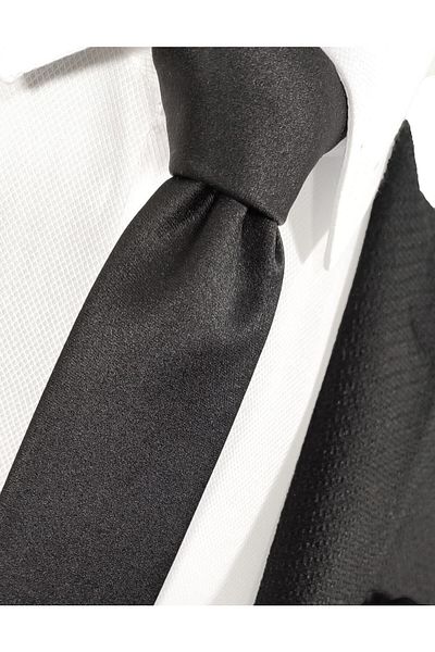 BLC Basic Line Co. Black Color Plain Tie Handkerchief Set