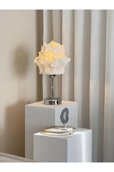 Maison Avf Beyaz Eva Anemon Tasarım Kablosuz Masa Lambası - Alt Uzun Gümüş