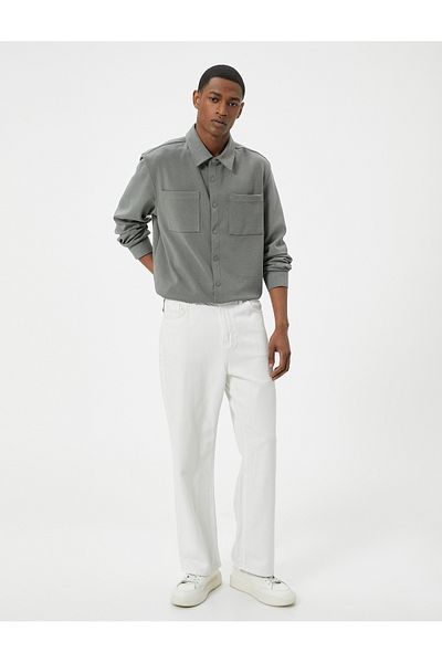 Koton Shirt Jacket Pocket Detailed Snap Button Classic Collar